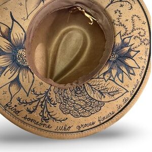 Hand Burnt Vegan Suede Western Hat with Sunflower & Wildflower Design